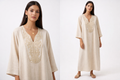 Robe en lin brodée beige – Élégance intemporelle